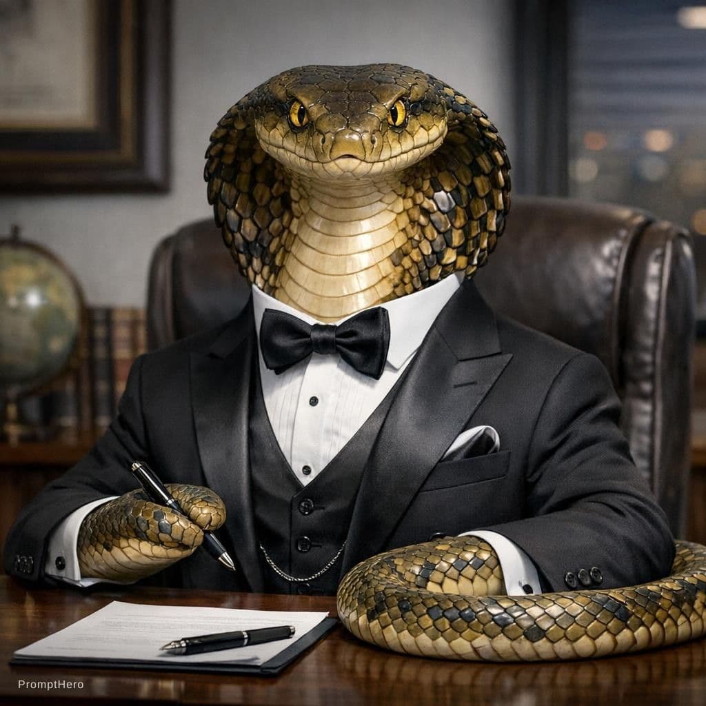 AI generated: CREAT A SNAKE IN A BUSINESS TUXEDO SUIT