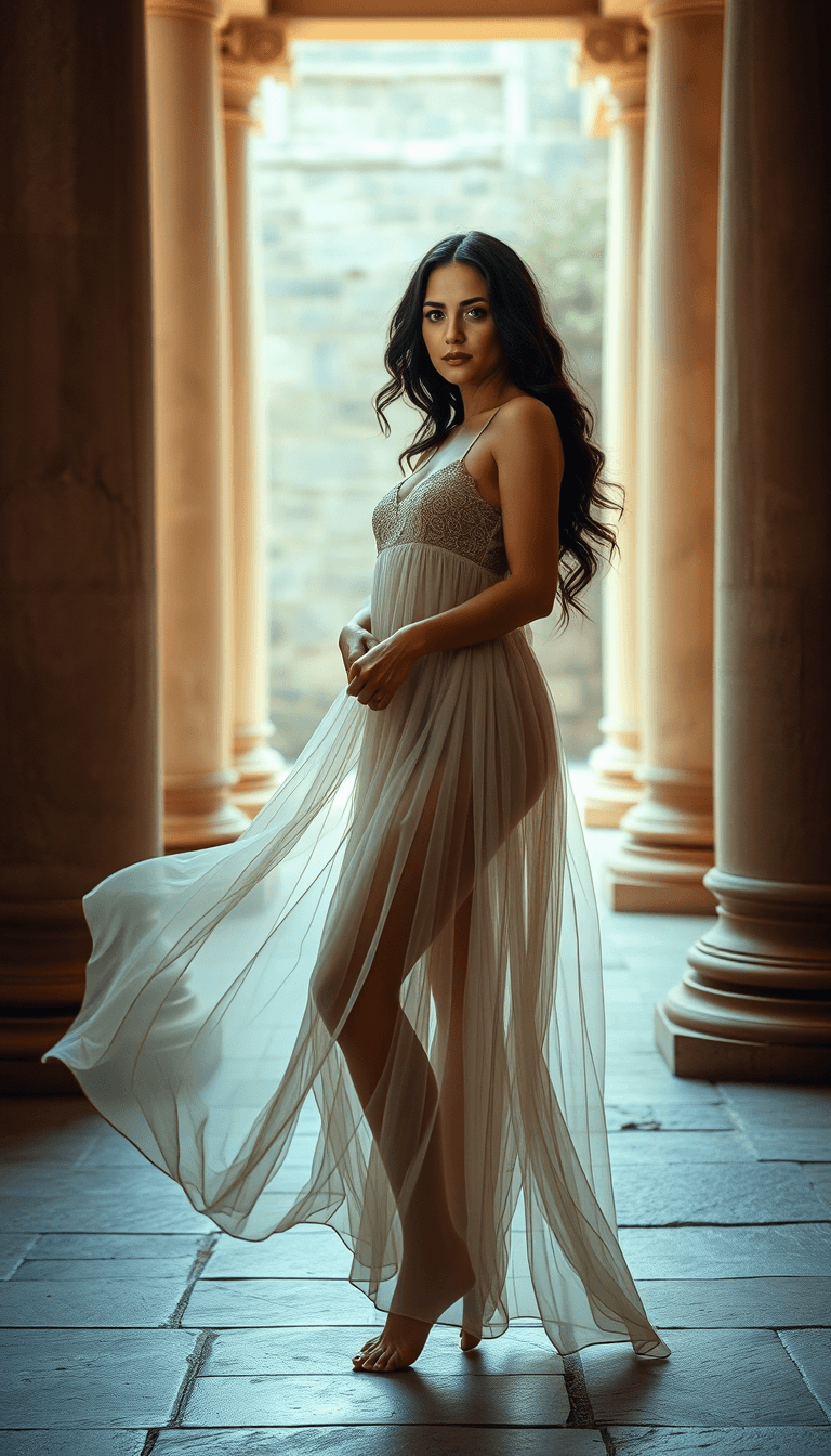 AI generated: A Honduras 5ft woman 40 year old short woman with large natural breasts, cup size DDDD, long wavy bl...
