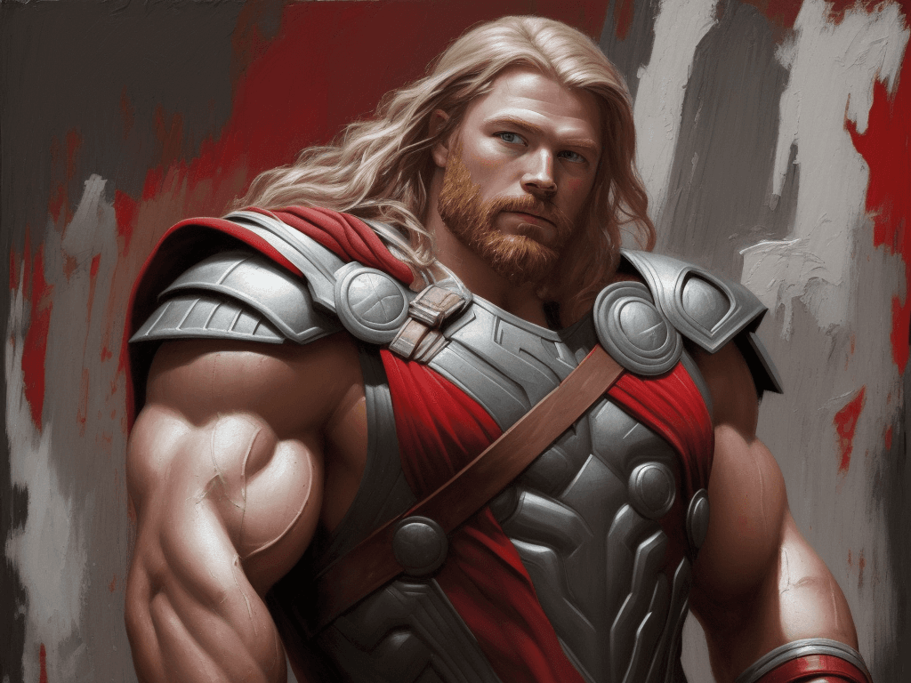 AI generated: the Thor, impasto technique, oil painting, contemporary era, primarily monochromatic with accents of...