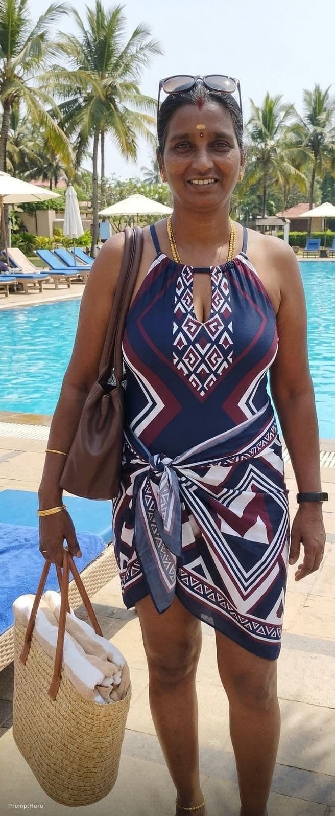 AI generated: Change dress to modern and fashion swimming dress 