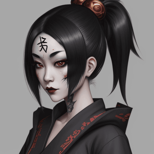 AI generated: a dark haired girl dressed in an asian style, in the style of subtle ink application, appropriation ...
