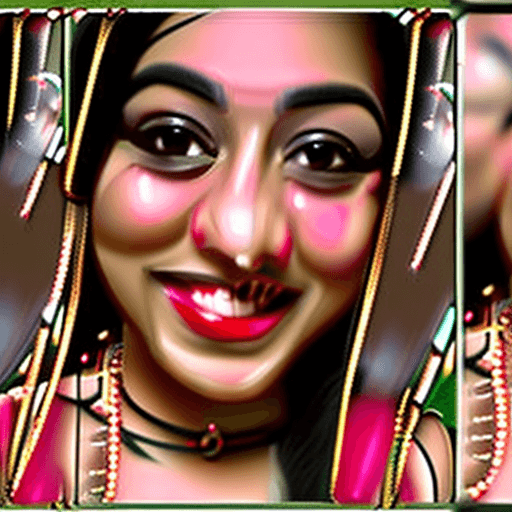 AI generated: cute and bashful, sexy 21 year old indian girl, red lipstick, smiling, wearing black shiny leggings,...