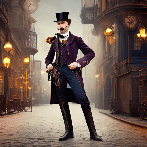 AI generated:  Victorian era,(steampunk theme), centered, official artwork, (a man:1.5), random hair, steampunk su...
