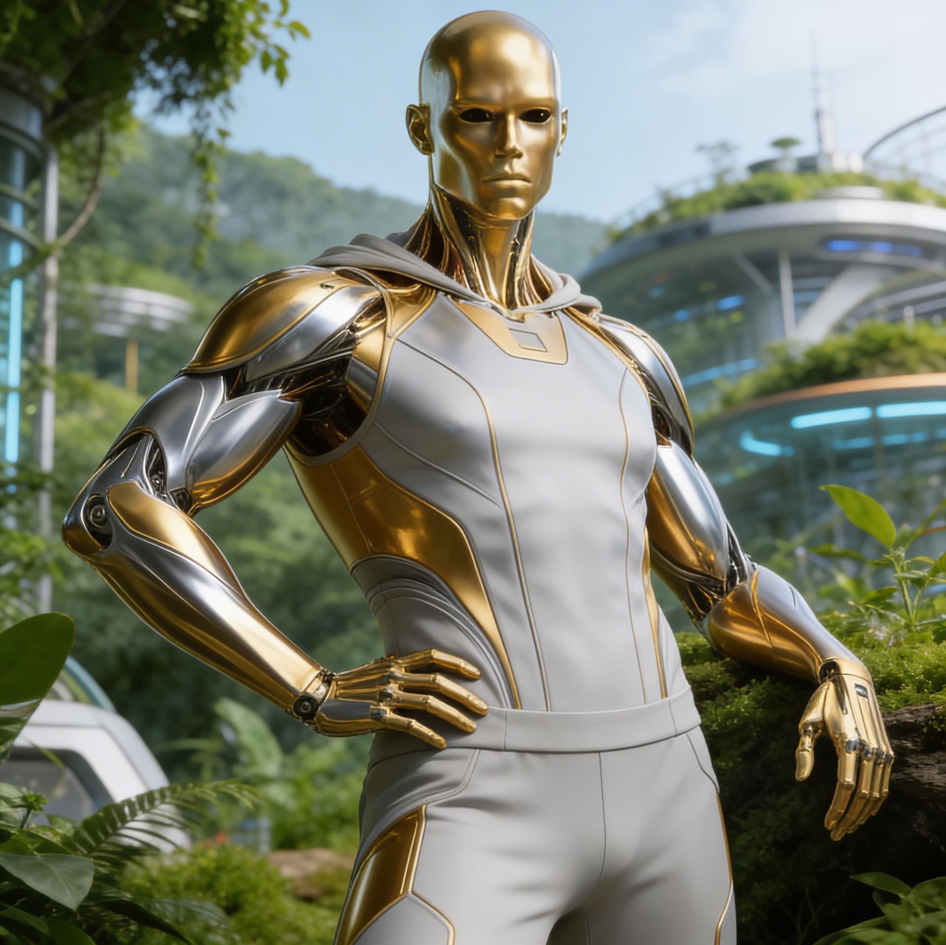 AI generated: Be inspired and create from reference, a golden-silver, solid being, powerful, loving. From flesh to...