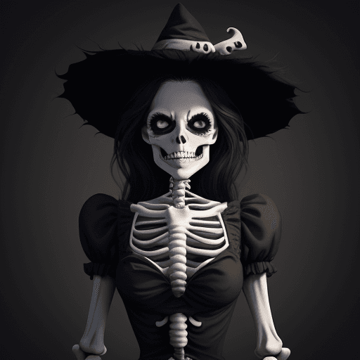 AI generated: Halloween skeleton in the style of artgerm, tim burton, quentin tarentino 