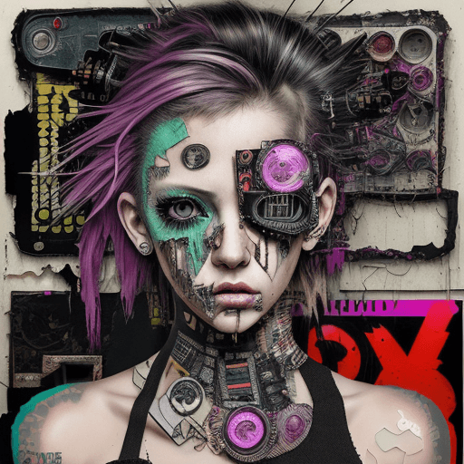AI generated: Ultra detailed female artist, torn up punk poster, broken circuitry background, matrix effects, punk...
