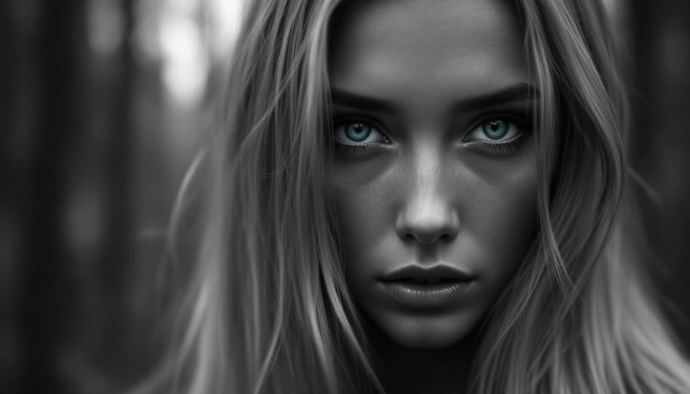 AI generated: photorealistic black and white, melancholy and loneliness, extreme close up of the eyes, extreme clo...