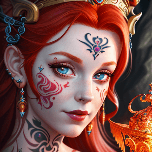 AI generated: Goddess close-up portrait ribcagel, a happy redhair princess, masterpiece of tatoos, fantasy, magic,...