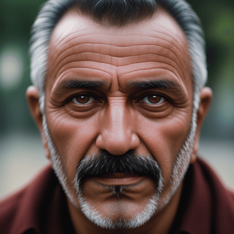 AI generated: Portrait photo of a 50 year old turkish man, close-up, face, dimly lighting, 35mm film photography, ...