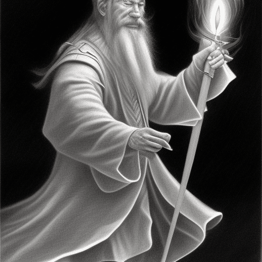 AI generated: a pencil artist illustration of a wizard firing his wand 