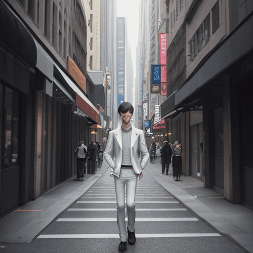 AI generated: photo, tennboys, white skin, dark hair, slim,, walk im the street of Neew York, hyperealisticphoto, ...