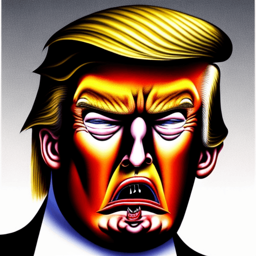 AI generated: image of donald trump with a vicious expression on his face with his lips in the shape of a narrow v...