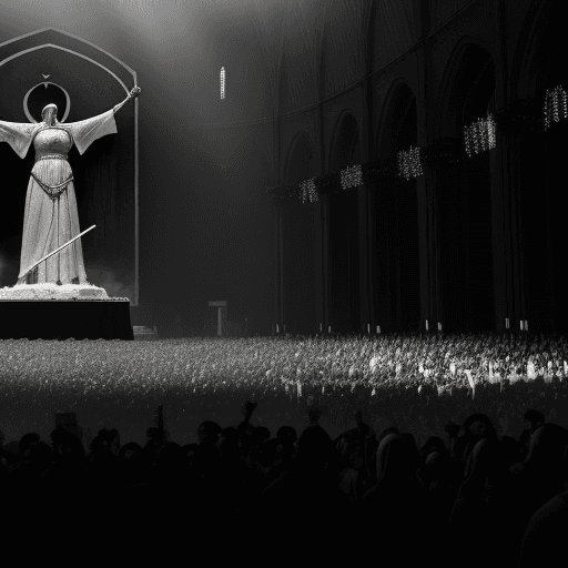 AI generated: Epic image of a modern Joan of Arc and a modern Martin Luther standing heroically in front of a crow...