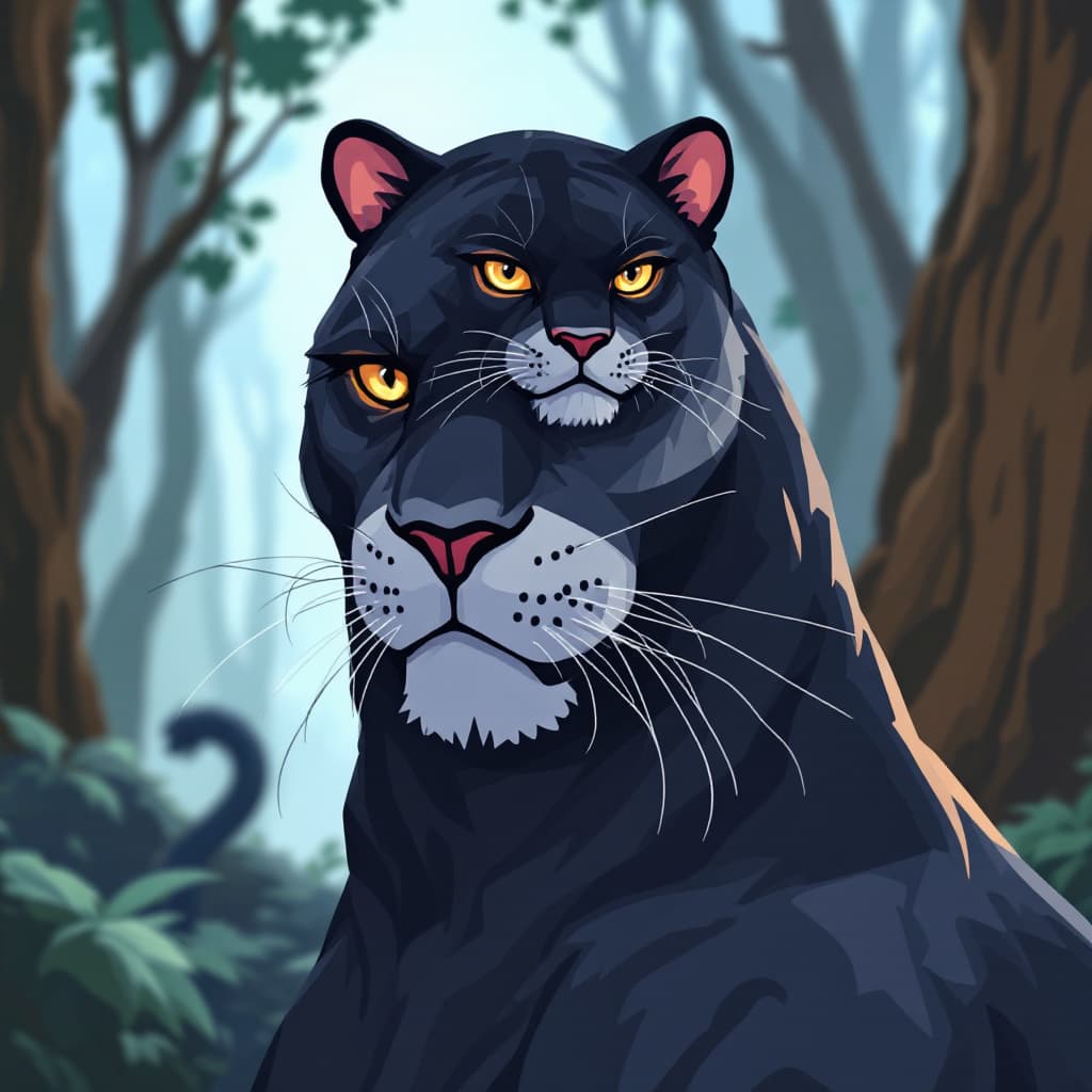 AI generated: generate a white background cartoon image of Panther – Stylish, bold, resilient, ready to lead with ...