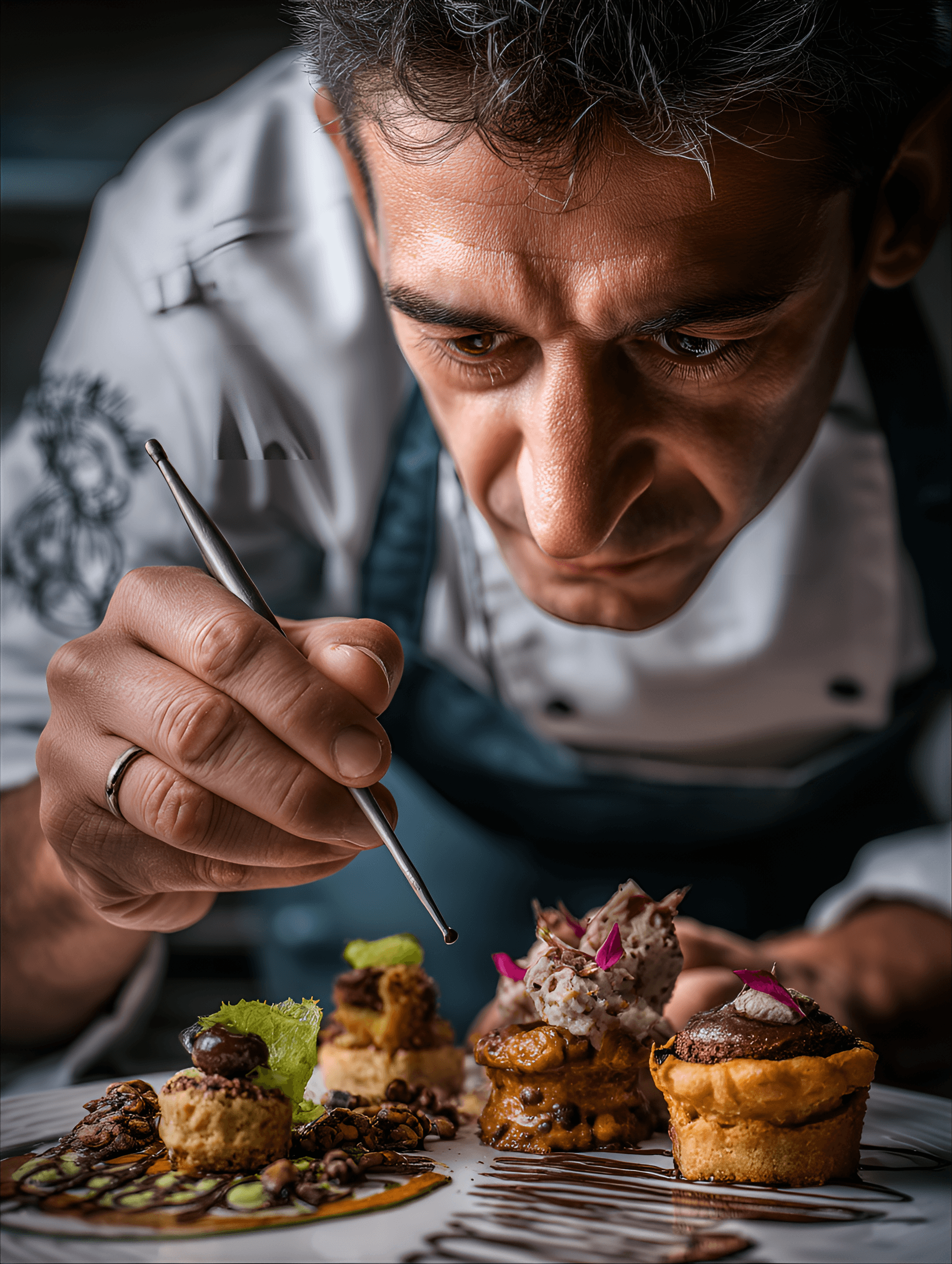 AI generated: portrait of a man, culinary art, gastronomic style with edible mediums, detailed with food textures