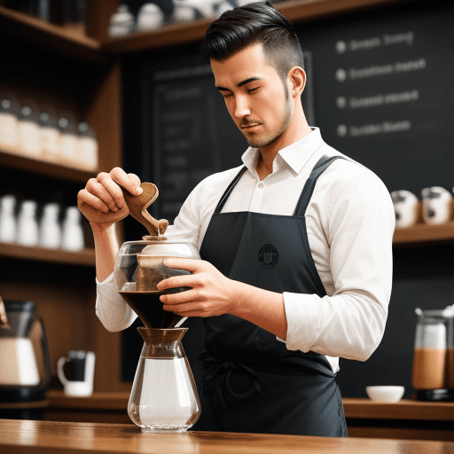 AI generated: male barista pouring chemex
