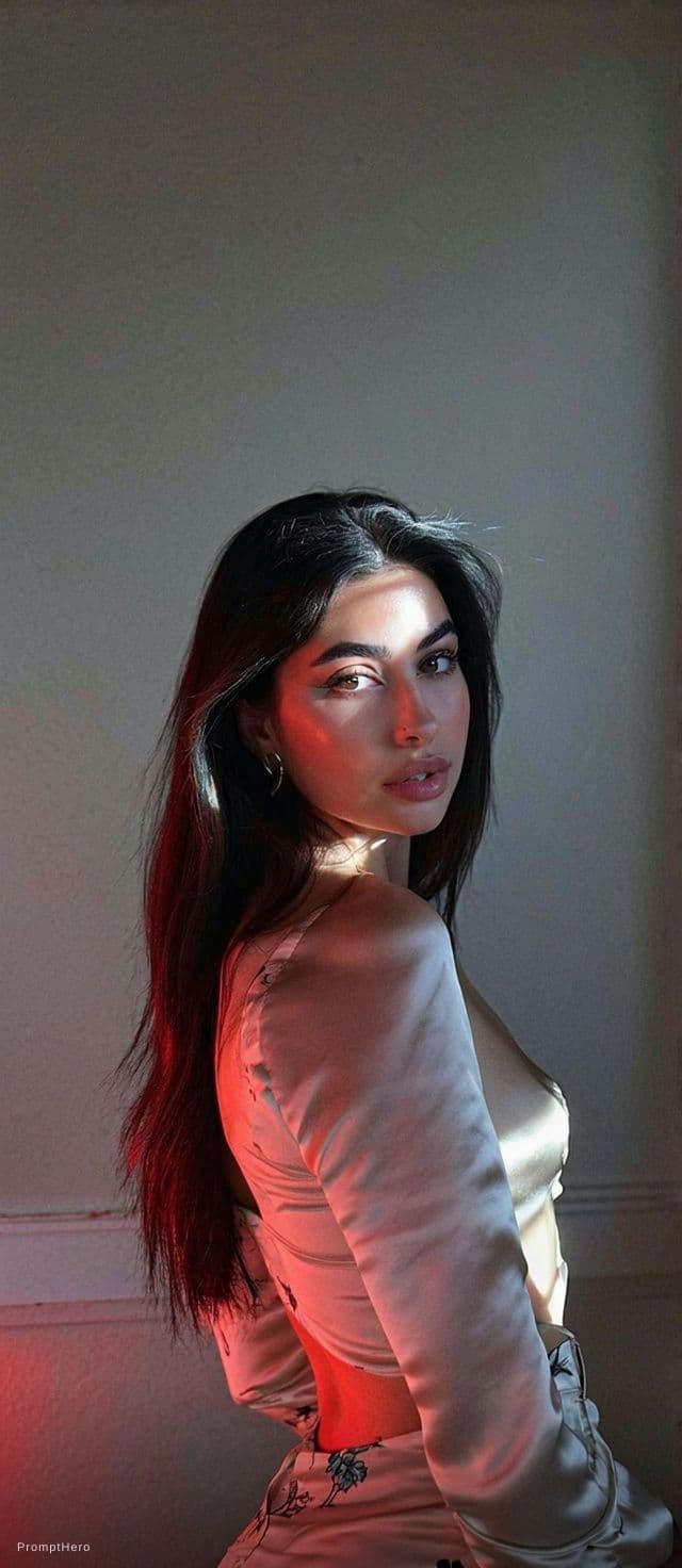 AI generated: a stunning, photorealistic portrait of a beautiful woman in an intimate and serene indoor setting. S...