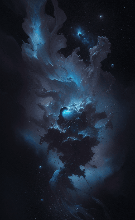 AI generated: alberto seveso art,blue fluffy cat on space nebula, water ink, ink water, ink, cosmic space backgrou...