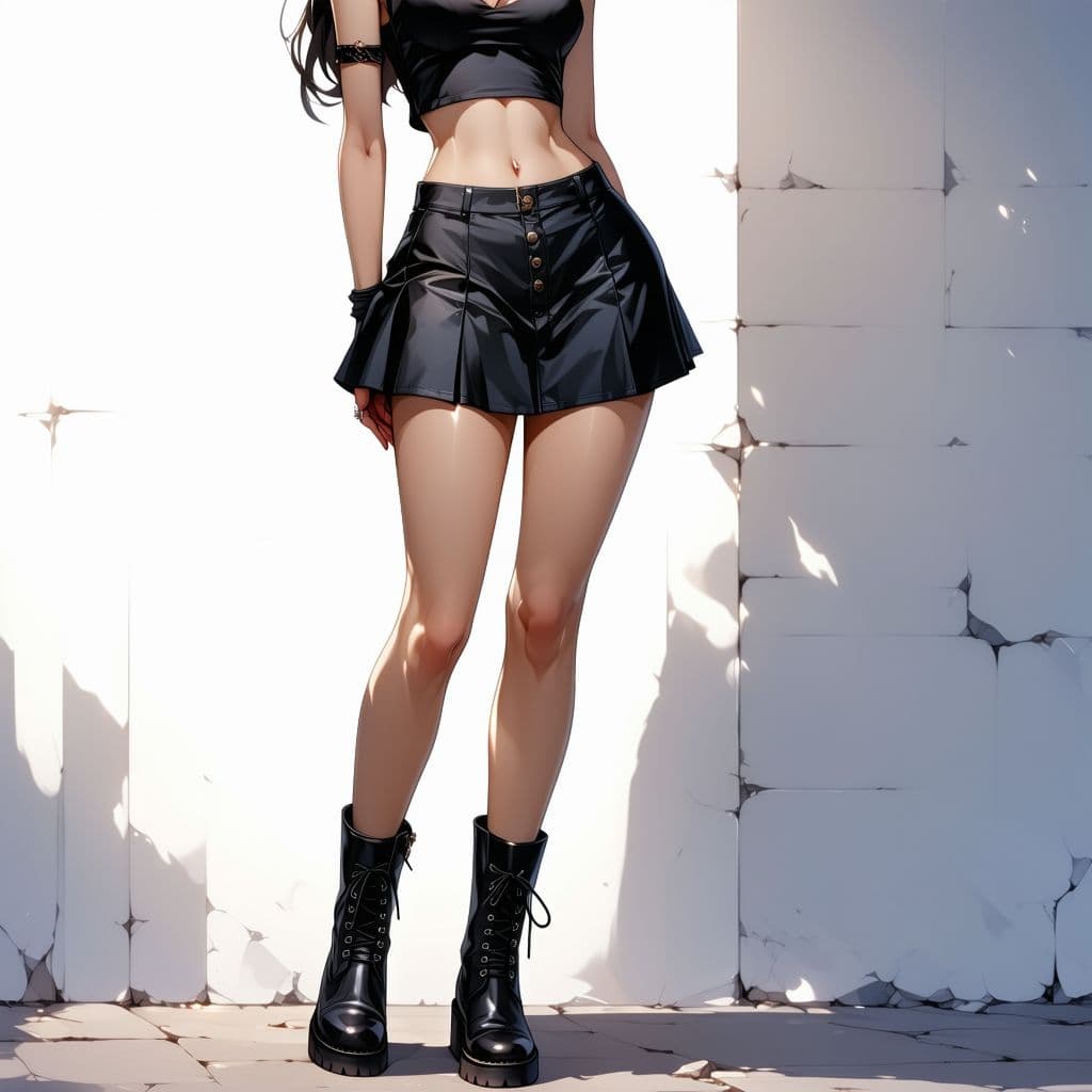 AI generated: Full body image of a beautiful anime woman with perfect body shape in black sleeveless crop top, det...