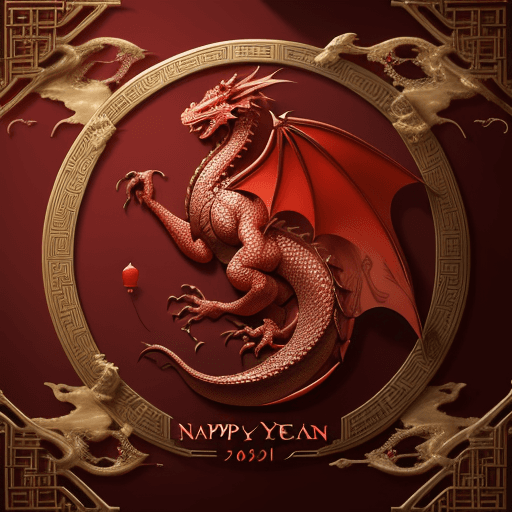 AI generated: Dragon,Oriental, China, 2024 New Year's card, red, base map,high quality,clean, masterpiece, profess...