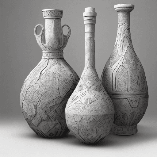 AI generated: watercolor painting of some handmade african vases with dry plants inside, white background, boho st...