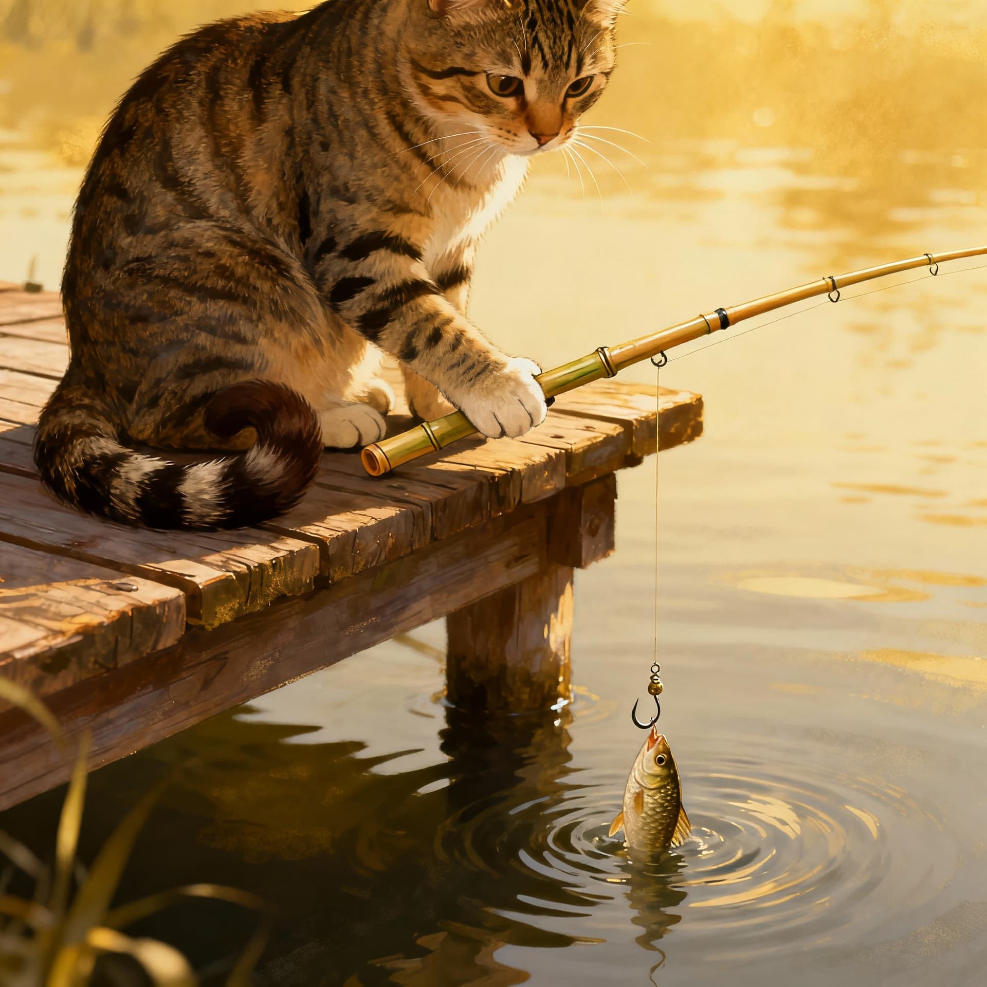 AI generated: a cat is fishing