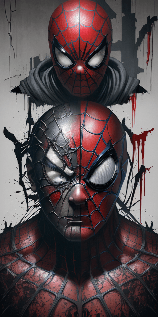 AI generated: 4d Overlay Japanese type. A 16k poster of Spider-Man, extremely detailed eyes and face, portrait, bl...