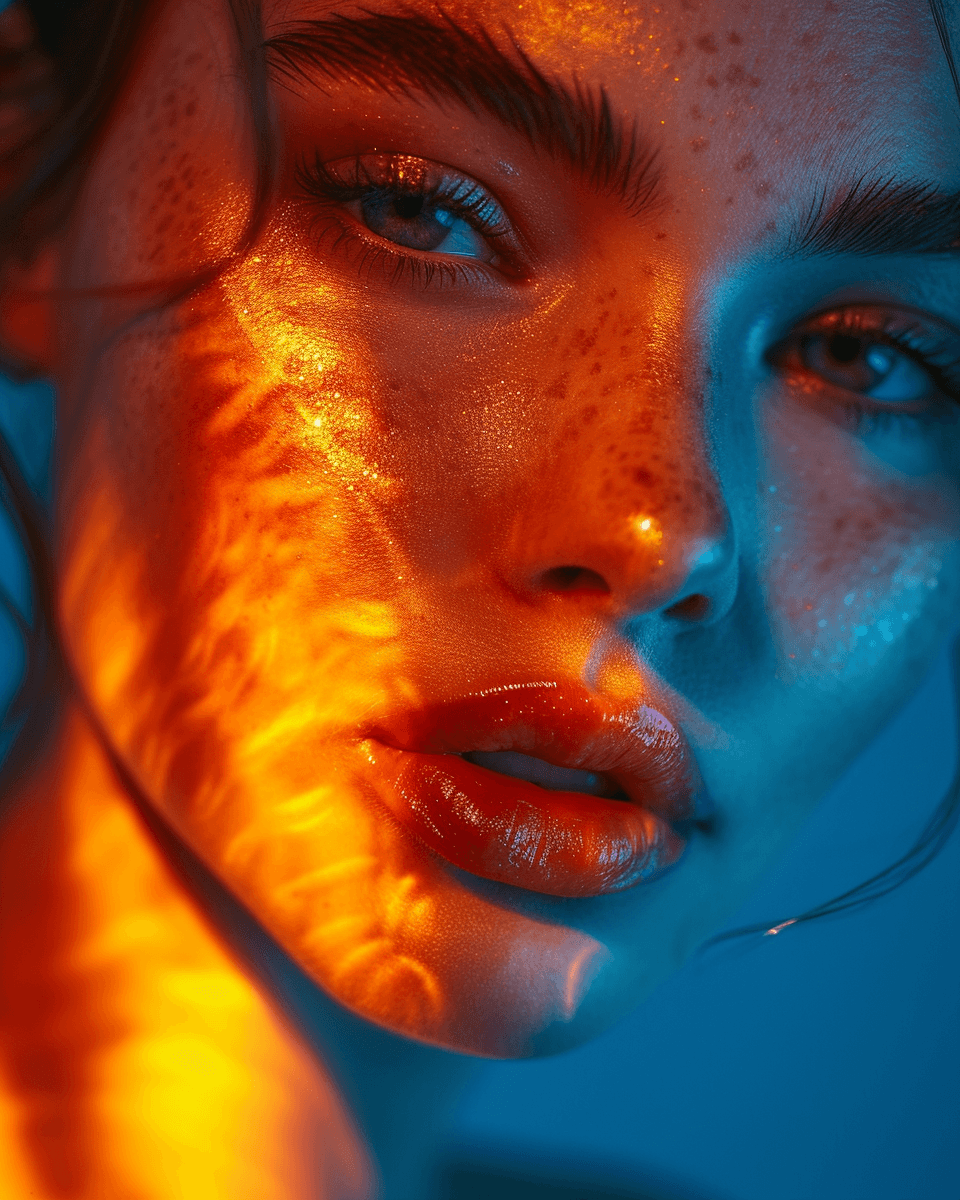 AI generated: portrait of a woman in the blue light, in the style of intense hues, filip hodas, karol bak, mark se...