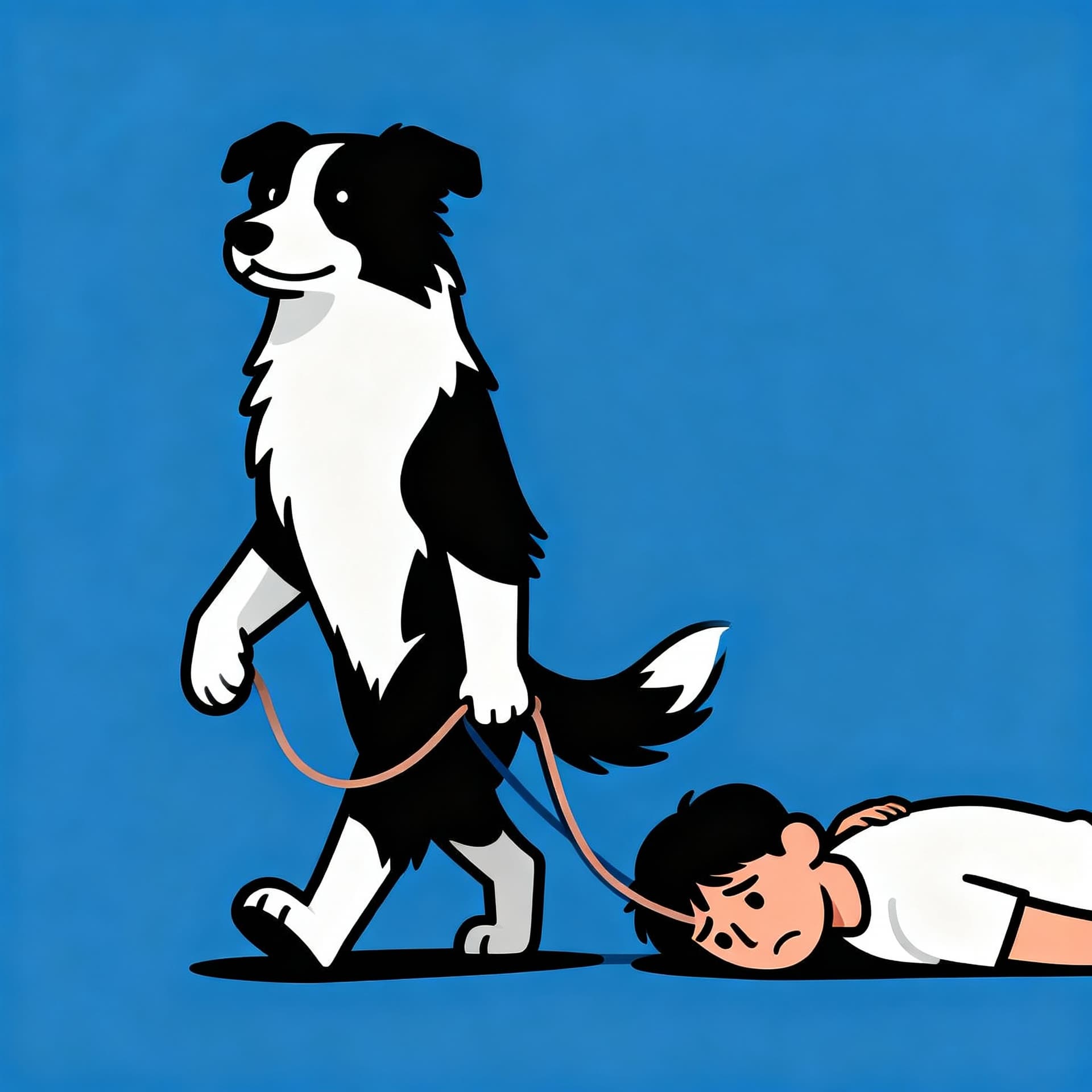 AI generated: Humorous flat vector illustration for a T-shirt. A confident Border Collie dog walking upright on tw...