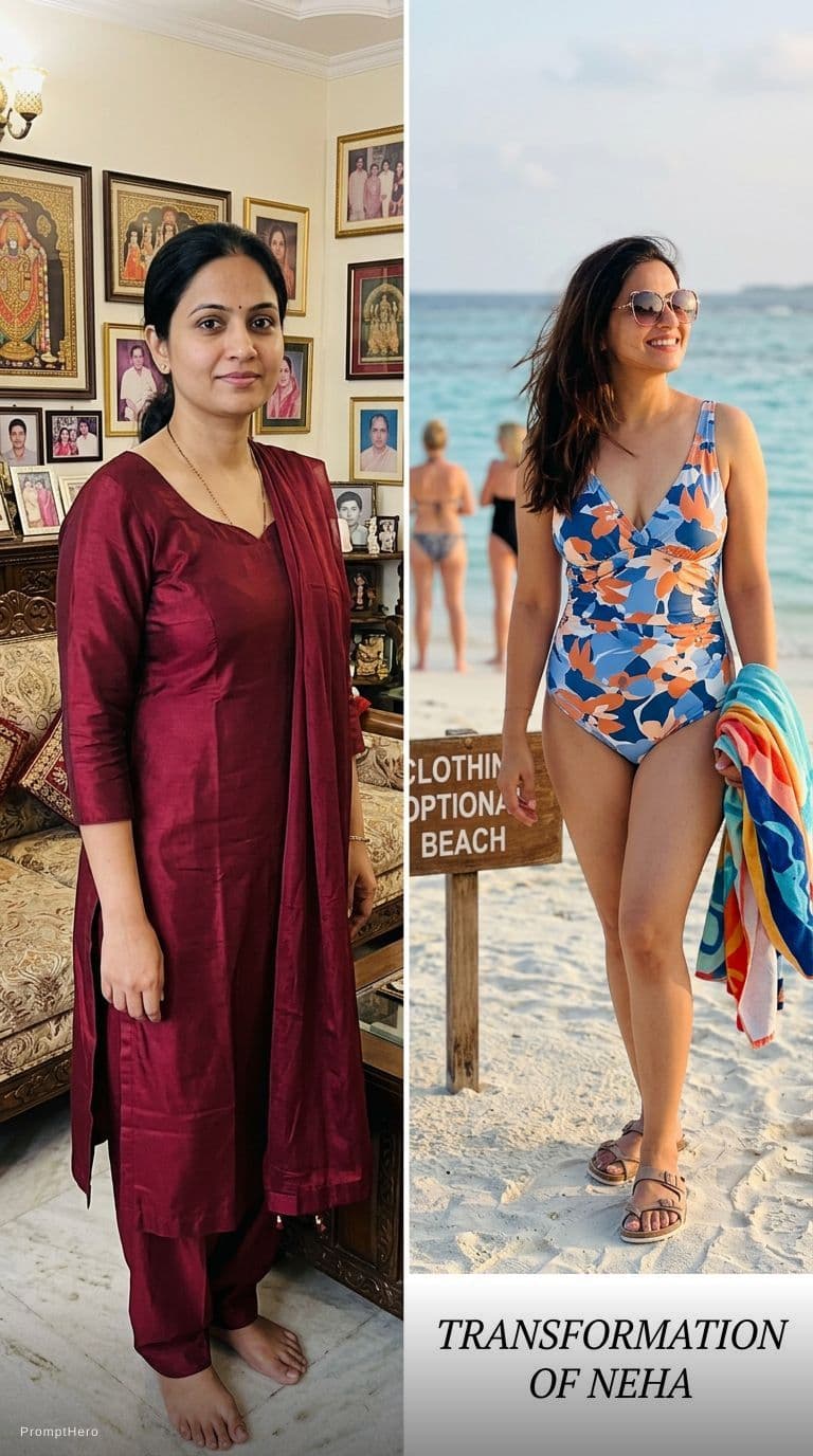 AI generated: My wife Neha was very conservative in nature. She always preferred to wear Saree or salwar suit. I i...