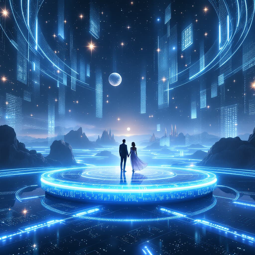 AI generated: A hyper-realistic virtual dreamscape within Colonia Orbital Gaia, 2147, a surreal expanse of glowing...