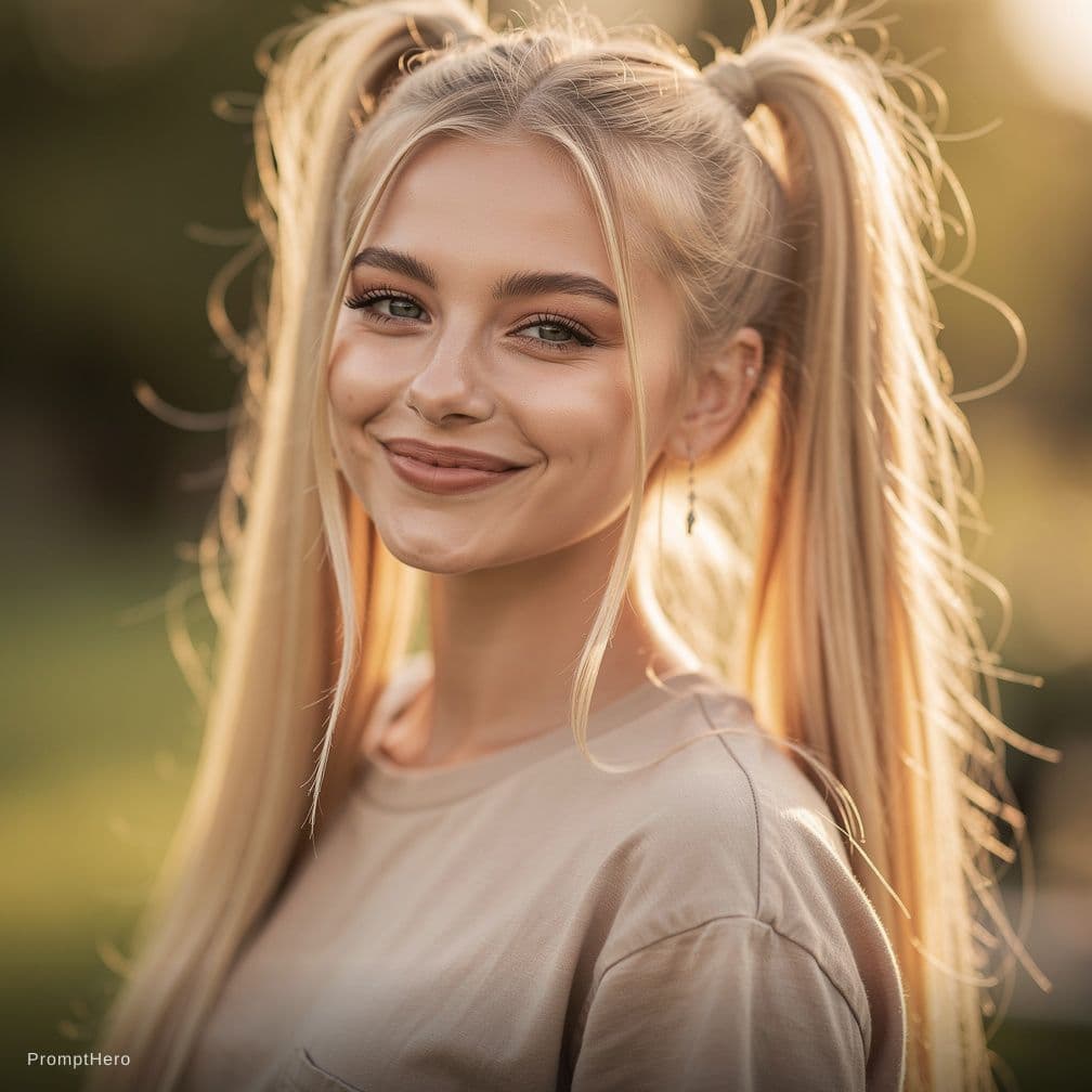 AI generated: Beautiful squint blonde in ponies 