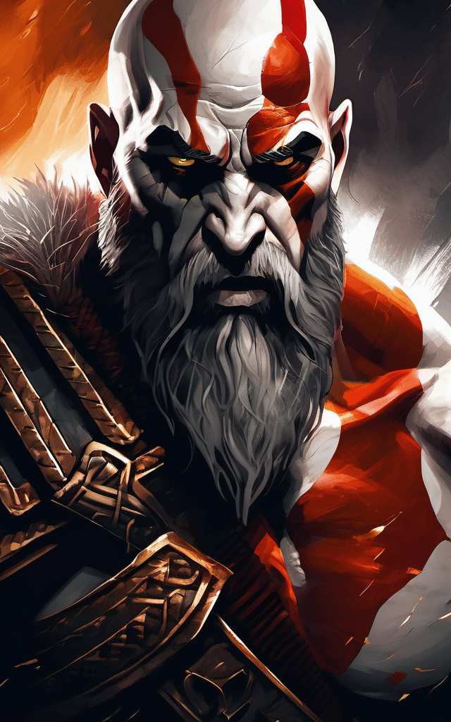 AI generated: portrait of old kratos, the god of war, extremely brutal epic composition, digital painting, (expres...