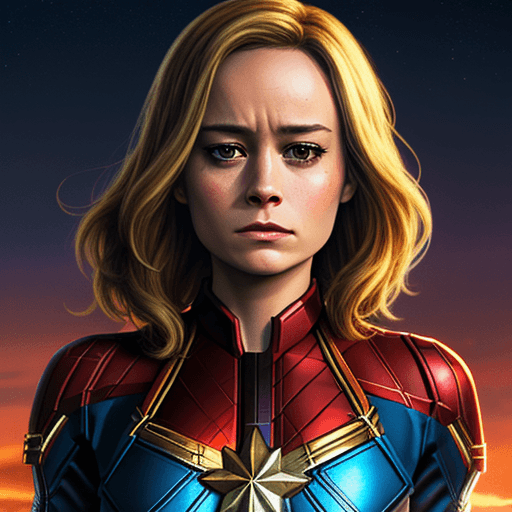 AI generated: Brie Larson as Captain Marvel, hiper realistic, 
with a background stars
