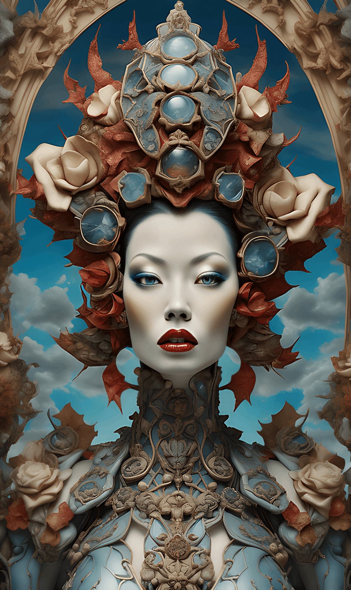 AI generated: Empress in iron garden, mad sky hallucination by Mundford, luxury maximalist, photoshoot by Artifici...