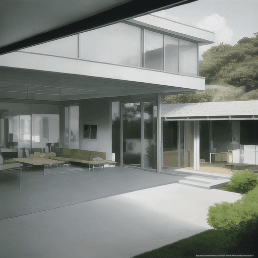 AI generated: Hyper realistic eye level exterior photo of a mid century modern style house overlooking the ocean, ...