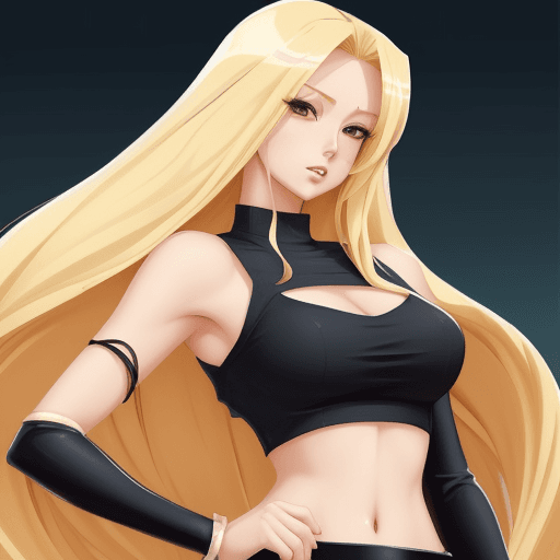 AI generated:  hot long blonde hair anime girl tall and hot crop top pinup waifu
