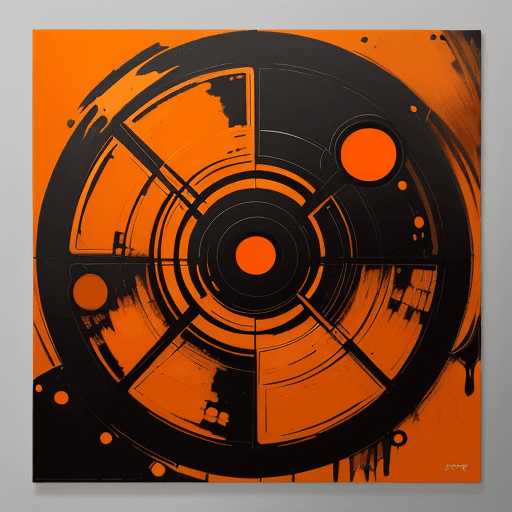 AI generated: the painting is colored in orange, black and yellow, in the style of complex compositions, dark whit...