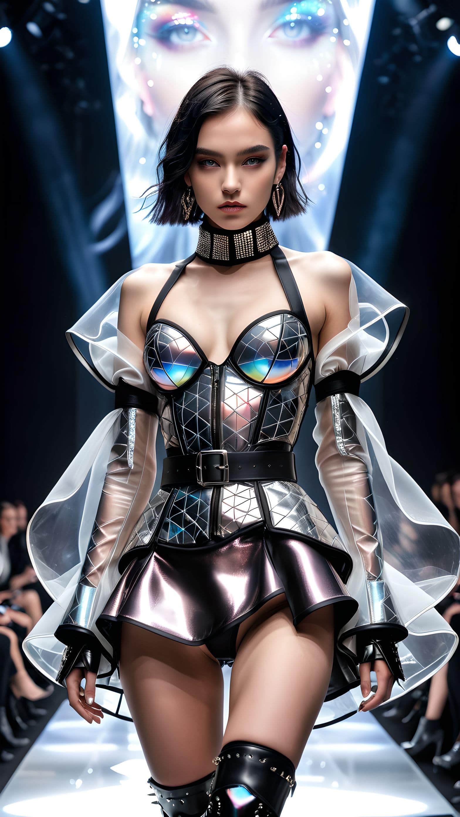 AI generated: A mind-bending fusion of surrealist distortion and high-fashion punk couture, a sculpted bodice feat...