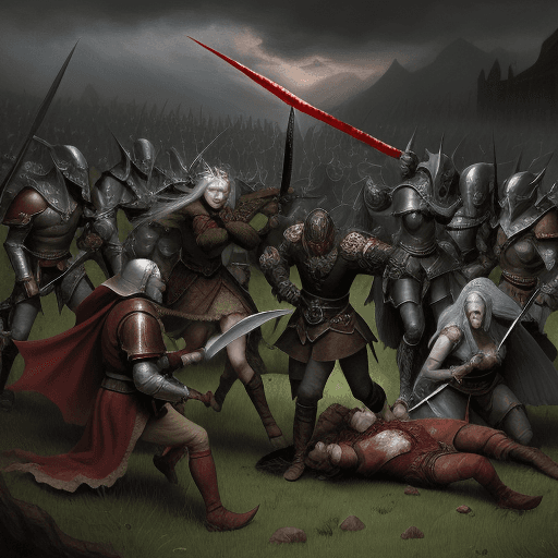AI generated: a very bloody battle in the 16th century between the armies of elves and necromancers in the style o...