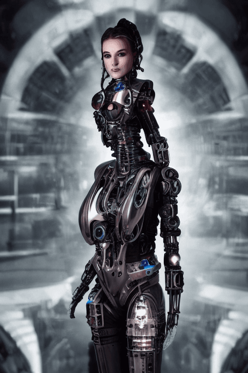 AI generated: full body cyborg| full-length portrait| detailed face| symmetric| steampunk| cyberpunk| cyborg| intr...