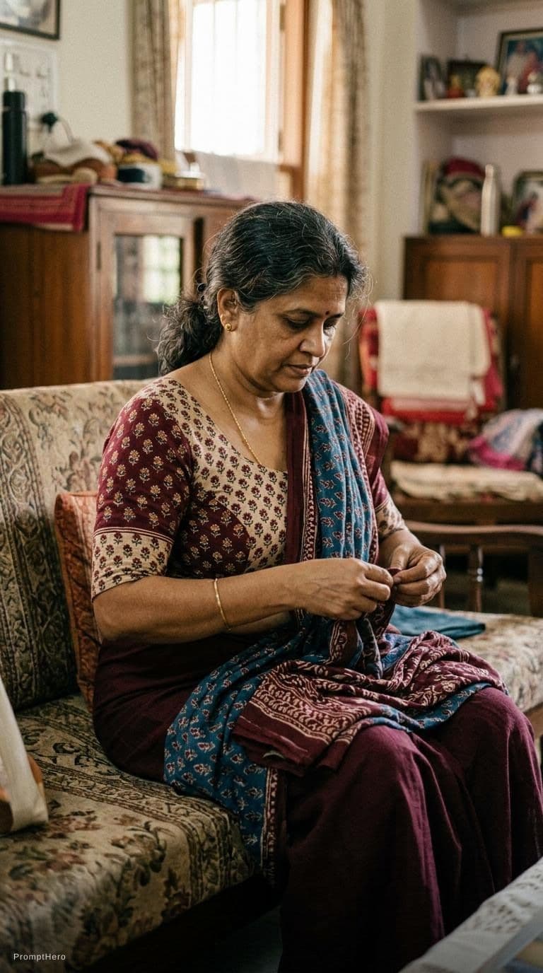 AI generated: Aunty in her blouse only 