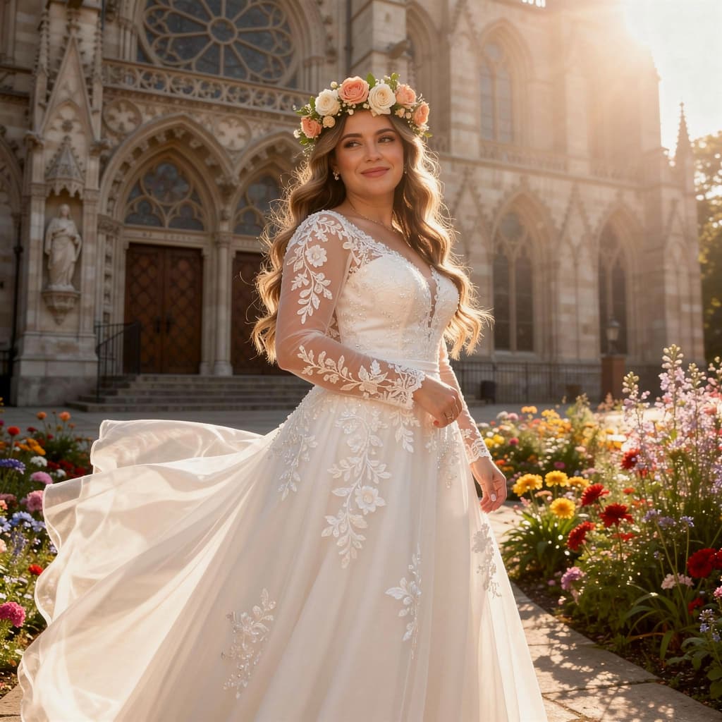 AI generated: The image depicts a beautiful shapely woman standing amidst an array of vibrant flowers. She is wear...