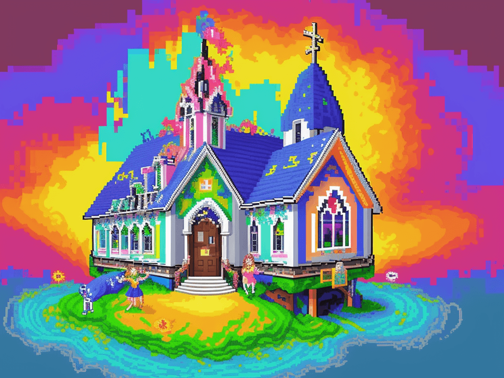 AI generated: Generate a vibrant and colorful pixel art painting  a bright wallpaper. The image should depict a ro...