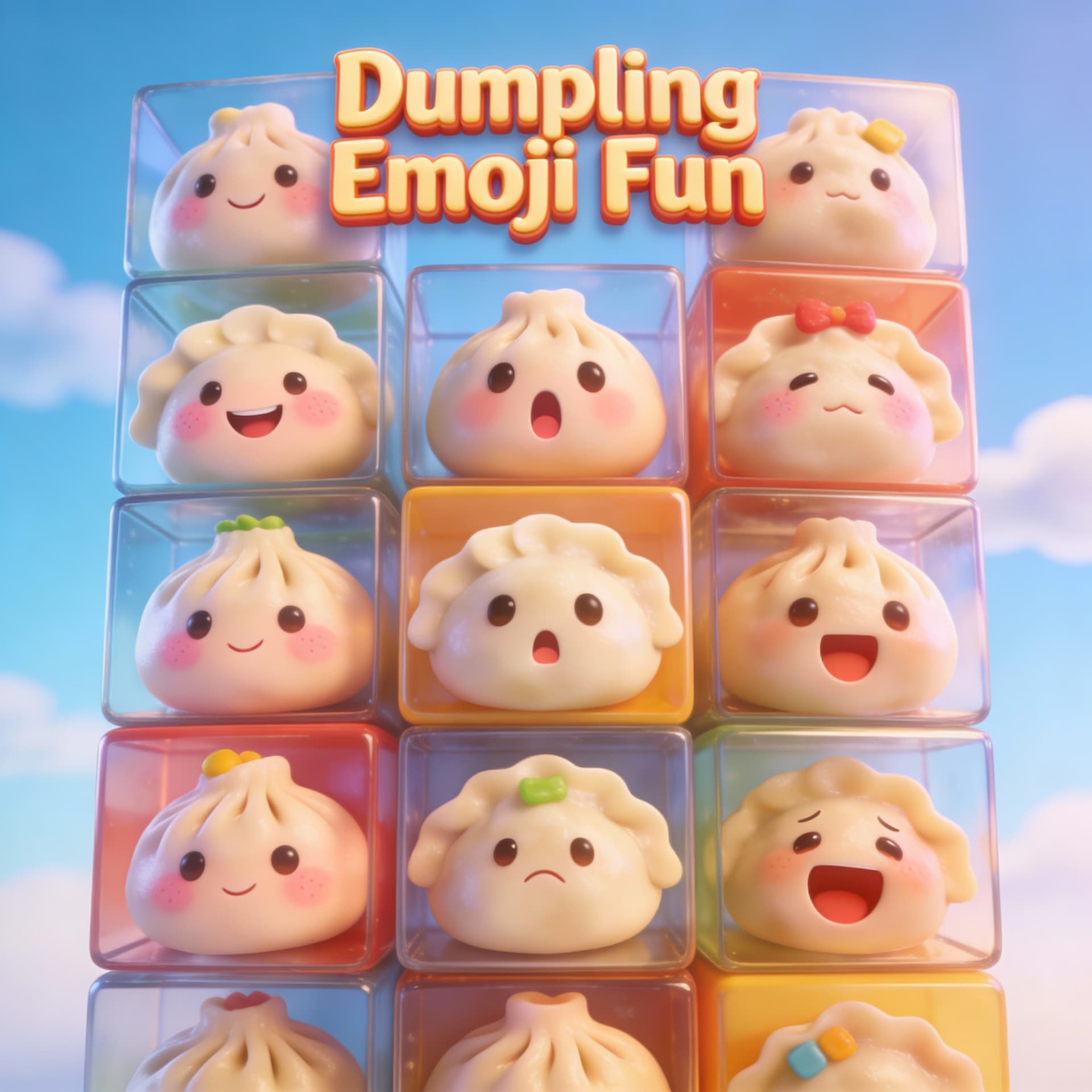 AI generated: A poster of different dumn faces in cubes, in the style of Pixar.