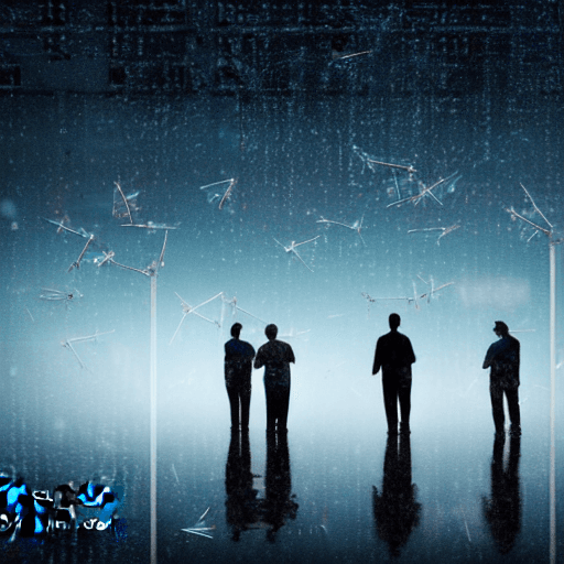 AI generated: photograph of 10 adults young and old, men and womens, silhouetted by  hospital lights, standing on ...