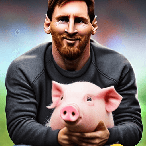 AI generated: Messi with a pig under his arm, hyper-realistic, detailed 8k, realistic --ar 2:3 --s 750