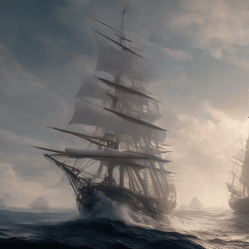 AI generated: Photo of a ultra realistic sailing ship, dramatic light, pale sunrise, cinematic lighting, battered,...