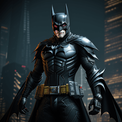 AI generated: octane render of cyberpunk batman by Tsutomu nihei, chrome silk with intricate ornate weaved golden ...