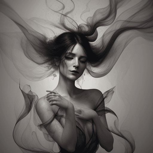 AI generated: smoke sculpture portrait of a dark woman, in the style of flowing fabrics, delicate ink washes, danc...